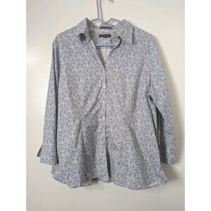 Lands' End Purple Floral Button Up Shirt Size 18 3/4 Sleeve No Iron Pinpoint